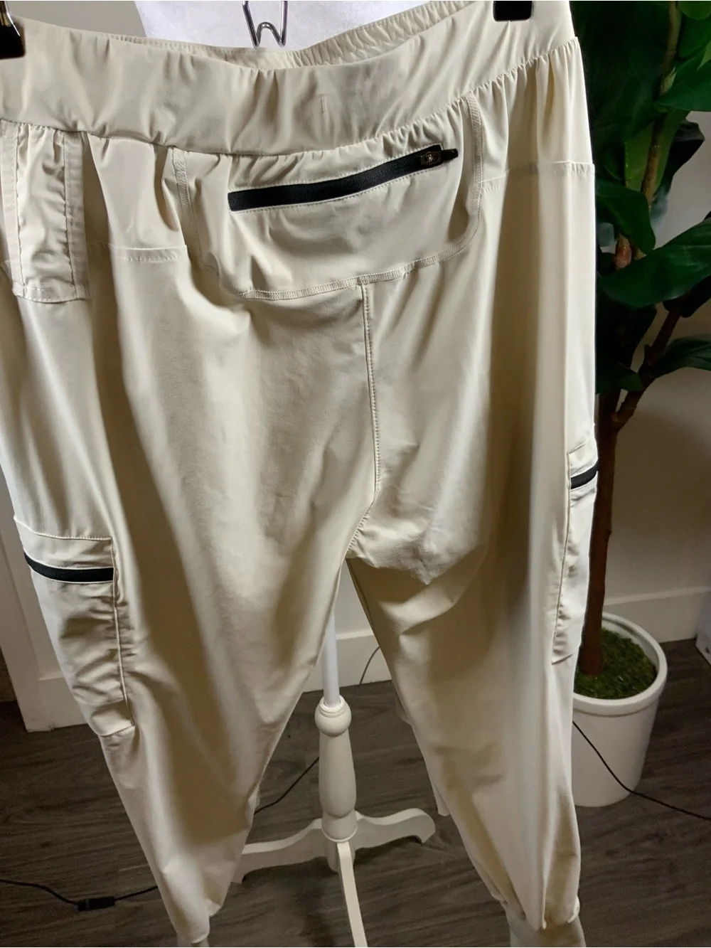 ASRV Cream Cargo Joggers with Black Accents